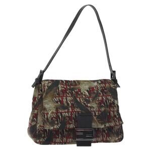 FENDI Mamma Baguette Shoulder Bag Nylon Brown Silver
